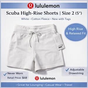 NWT Lululemon Scuba High-Rise Shorts 5” – White – Size 2